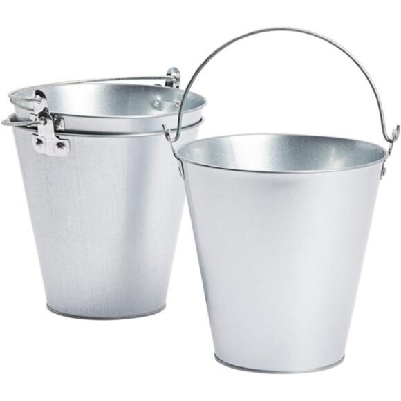 3 Pack Galvanized Metal Ice Buckets for Parties, 7 Inch Tin Pails with Handles - Picture 1 of 7